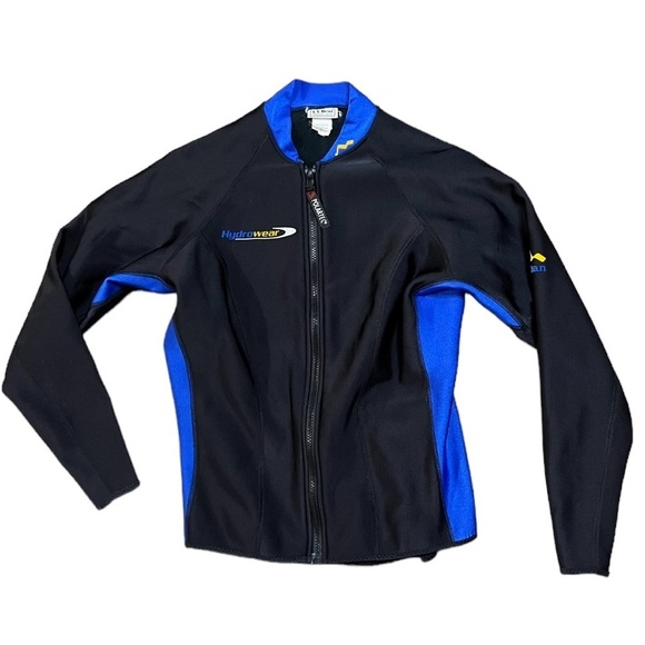 L.L. Bean Womens Hydrowear Full Zip Jacket Black Blue Yellow Size Medium - Picture 1 of 9